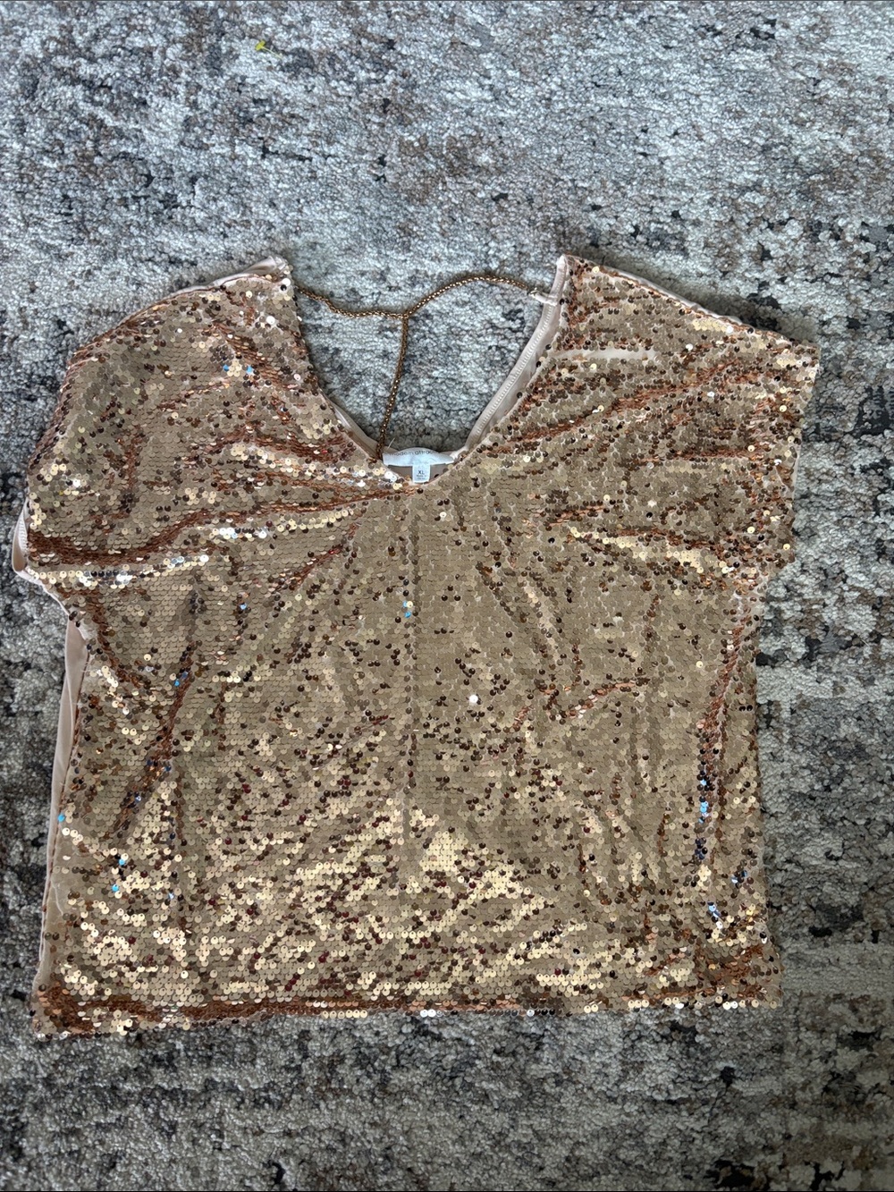Gold Sequin Short Sleeve Women's Blouse with V-Neck